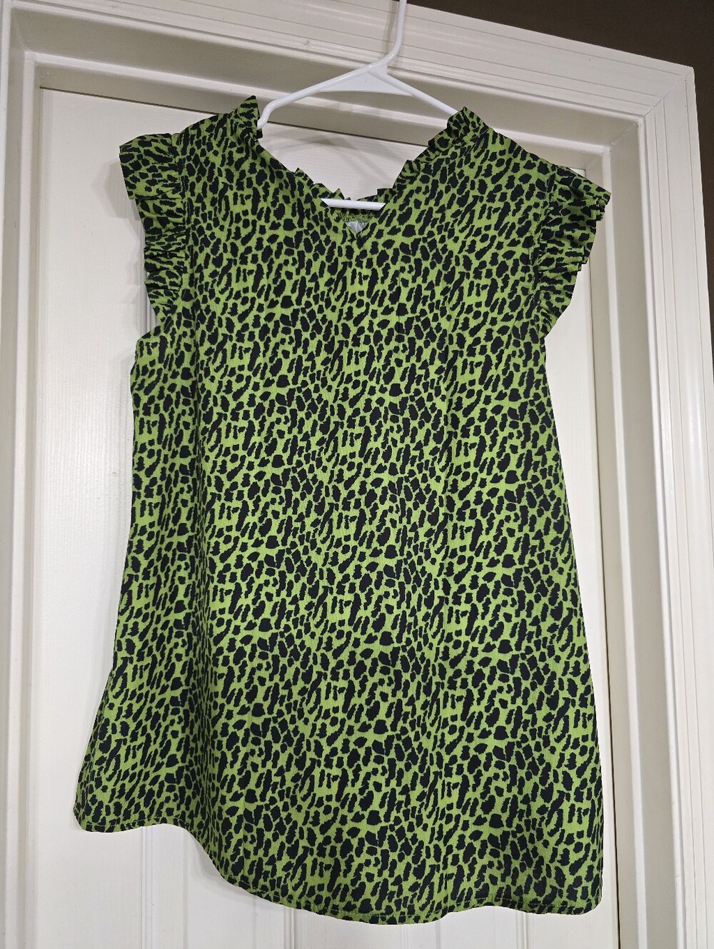 Neon Green & Black Animal Print Flutter Sleeve Blouse